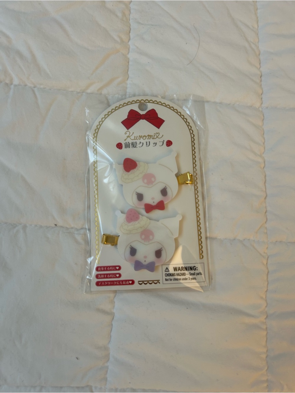 Sanrio Kuromi White Hair Clips with Red & Pink Accents